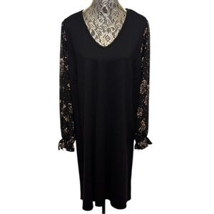 Maurices 1X Black Shift Dress Floral Chiffon Sleeves V Neck Plus NWT